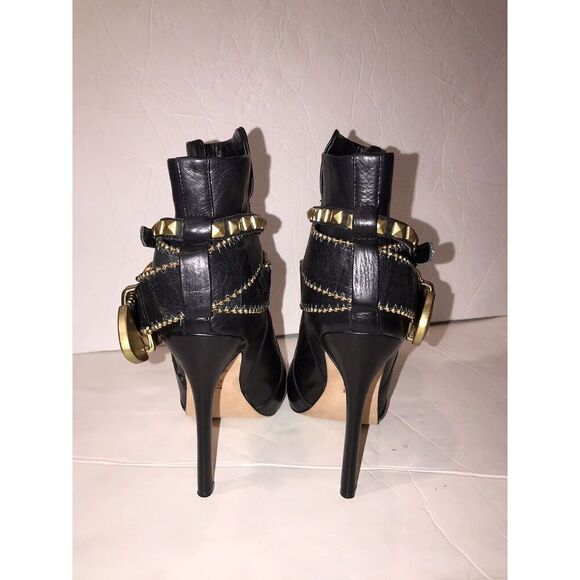 Dolce Vita Leather Braxton Booties Buckle Strappy High Heel Size 8.5 Black Gold - Picture 5 of 10